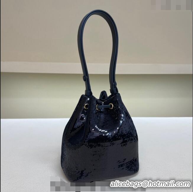 Super Quality Prada Sequined Bucket mini-bag 1BE067 Navy Blue 2024