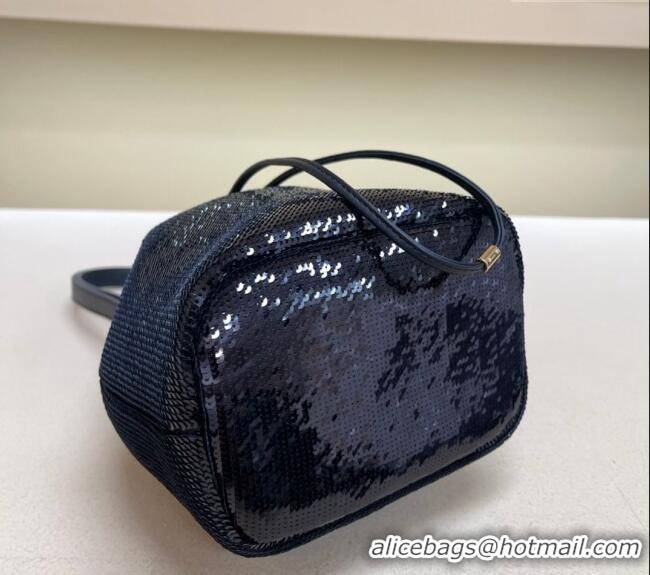 Super Quality Prada Sequined Bucket mini-bag 1BE067 Navy Blue 2024