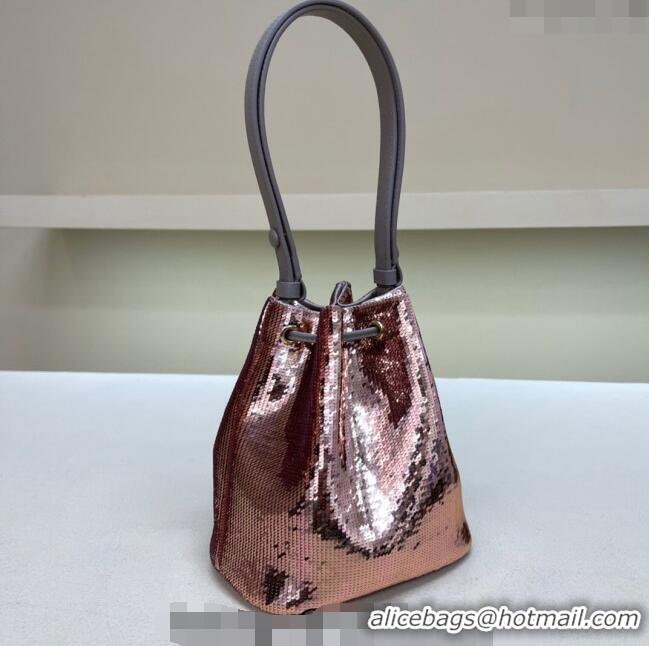 Buy New Cheap Prada Sequined Bucket mini-bag 1BE067 Pink 2024