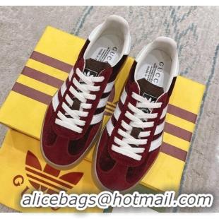 Best Grade Gucci x Adidas Gazelle Suede & Velvet Sneakers Burgundy 080102