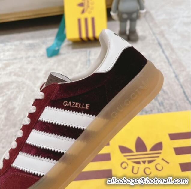 Best Grade Gucci x Adidas Gazelle Suede & Velvet Sneakers Burgundy 080102