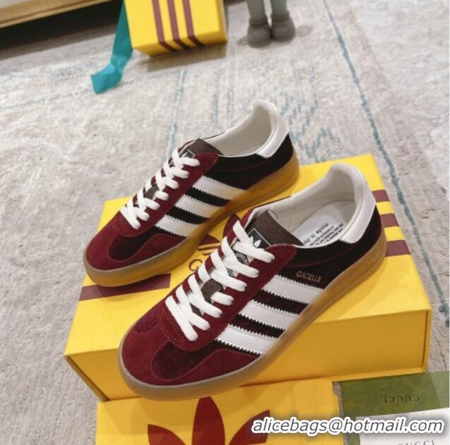 Best Grade Gucci x Adidas Gazelle Suede & Velvet Sneakers Burgundy 080102