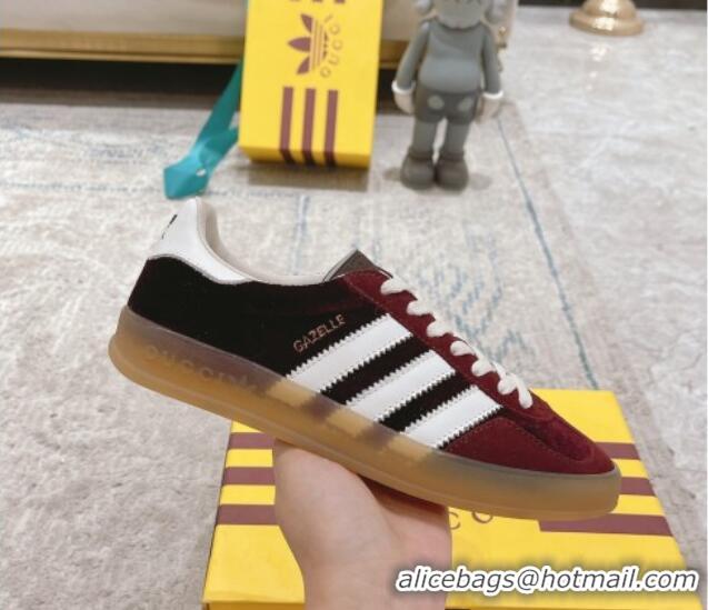 Best Grade Gucci x Adidas Gazelle Suede & Velvet Sneakers Burgundy 080102