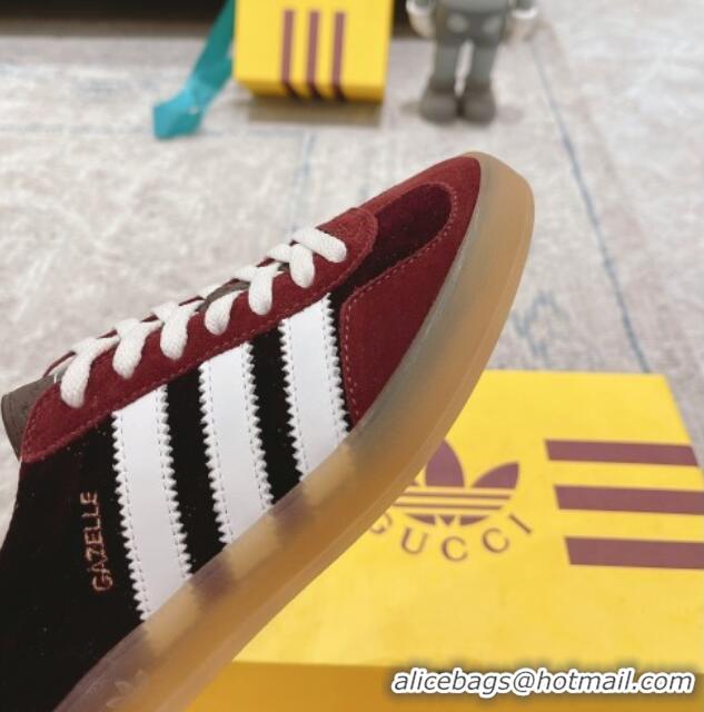 Best Grade Gucci x Adidas Gazelle Suede & Velvet Sneakers Burgundy 080102