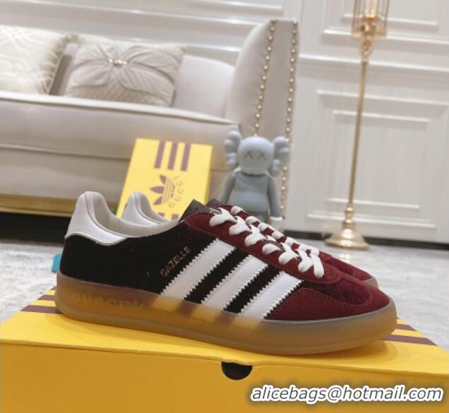 Best Grade Gucci x Adidas Gazelle Suede & Velvet Sneakers Burgundy 080102