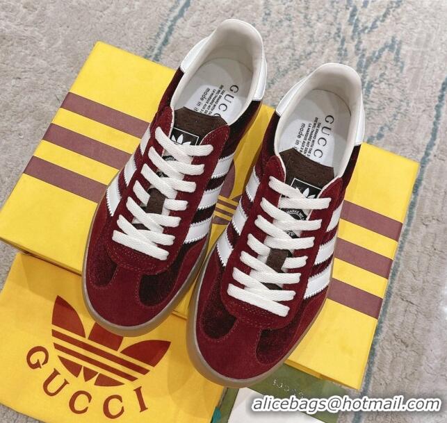 Best Grade Gucci x Adidas Gazelle Suede & Velvet Sneakers Burgundy 080102