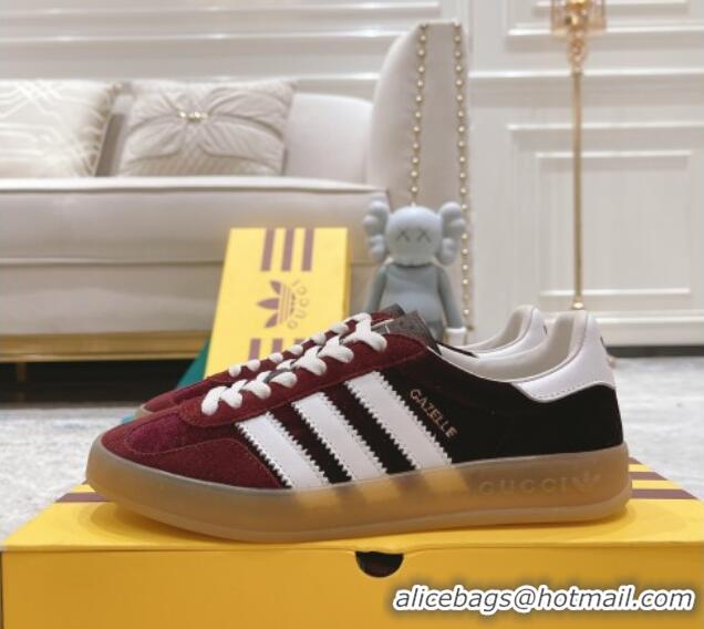 Best Grade Gucci x Adidas Gazelle Suede & Velvet Sneakers Burgundy 080102