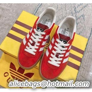 Hot Style Gucci x Adidas Gazelle Suede & Velvet Sneakers Red 080103