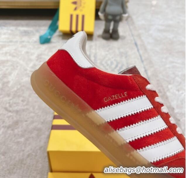 Hot Style Gucci x Adidas Gazelle Suede & Velvet Sneakers Red 080103