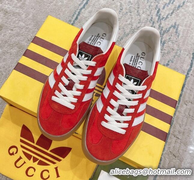 Hot Style Gucci x Adidas Gazelle Suede & Velvet Sneakers Red 080103