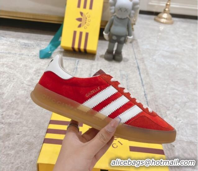 Hot Style Gucci x Adidas Gazelle Suede & Velvet Sneakers Red 080103