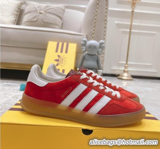 Hot Style Gucci x Adidas Gazelle Suede & Velvet Sneakers Red 080103