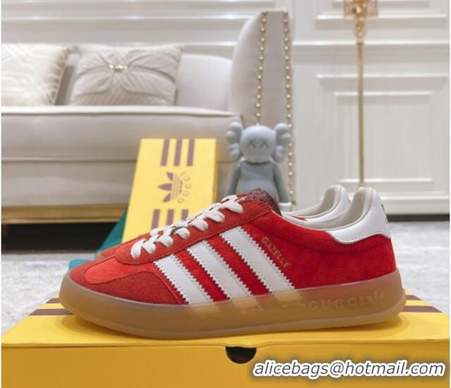 Hot Style Gucci x Adidas Gazelle Suede & Velvet Sneakers Red 080103