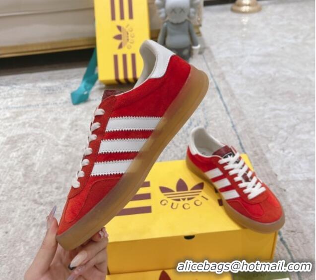 Hot Style Gucci x Adidas Gazelle Suede & Velvet Sneakers Red 080103