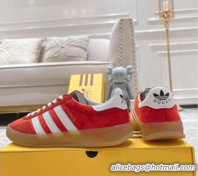 Hot Style Gucci x Adidas Gazelle Suede & Velvet Sneakers Red 080103