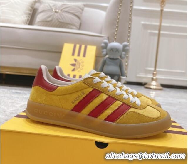 Sophisticated Gucci x Adidas Gazelle Suede & Velvet Sneakers Yellow 080104