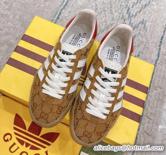 Perfect Gucci x Adidas Gazelle GG Canvas Sneakers Brown 080109