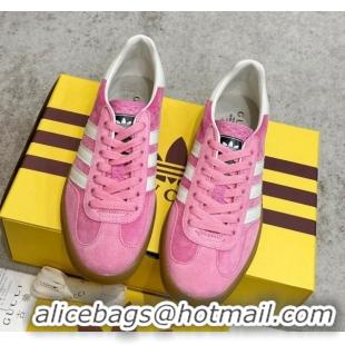 Good Quality Gucci x Adidas Gazelle Suede & Velvet Sneakers Pink 080107