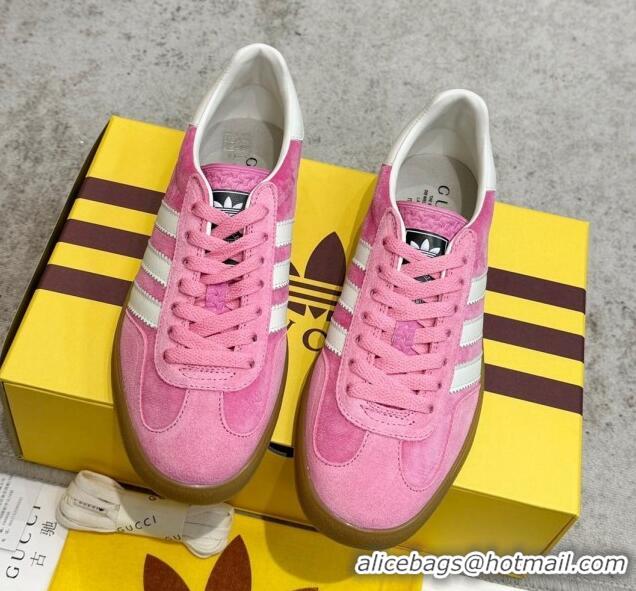 Good Quality Gucci x Adidas Gazelle Suede & Velvet Sneakers Pink 080107