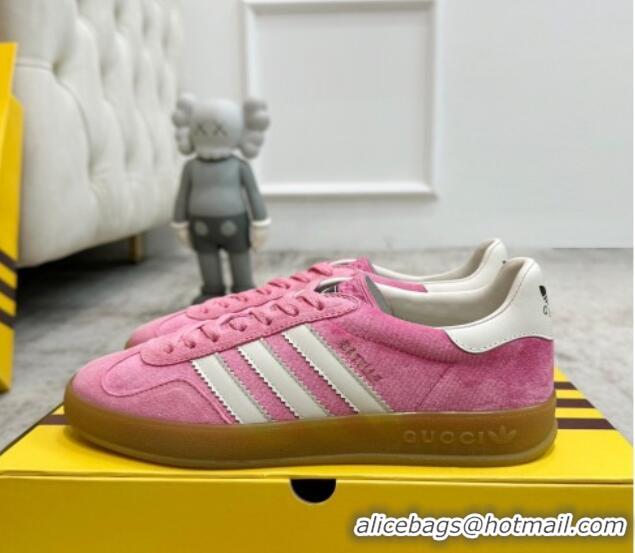 Good Quality Gucci x Adidas Gazelle Suede & Velvet Sneakers Pink 080107