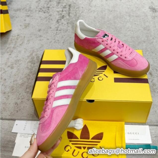 Good Quality Gucci x Adidas Gazelle Suede & Velvet Sneakers Pink 080107