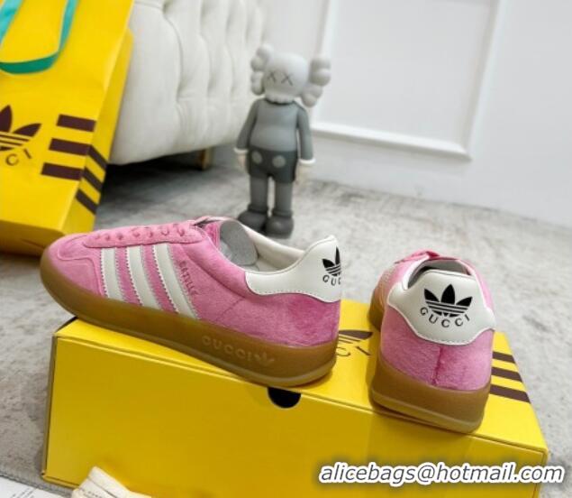 Good Quality Gucci x Adidas Gazelle Suede & Velvet Sneakers Pink 080107