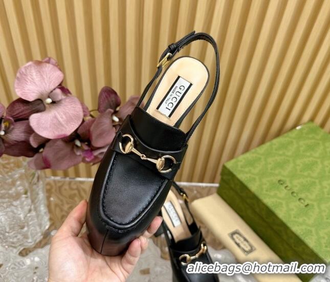 Unique Style Gucci Horsebit Platform High Heel Slingback Pumps 13.5cm in Calf Leather Black 814064