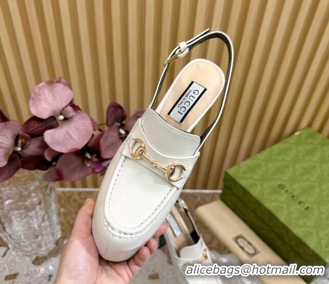 Shop Cheap Gucci Horsebit Platform High Heel Slingback Pumps 13.5cm in Calf Leather White 814067