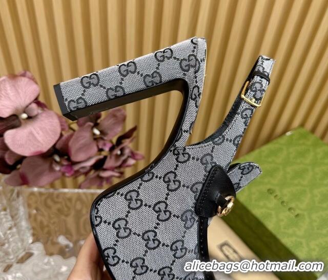 Top Design Gucci Horsebit Platform High Heel Slingback Pumps 13.5cm in GG Canvas Grey 814068