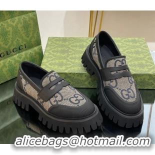 Low Price Gucci Loafers in Leather and Maxi GG Canvas Grey 814084