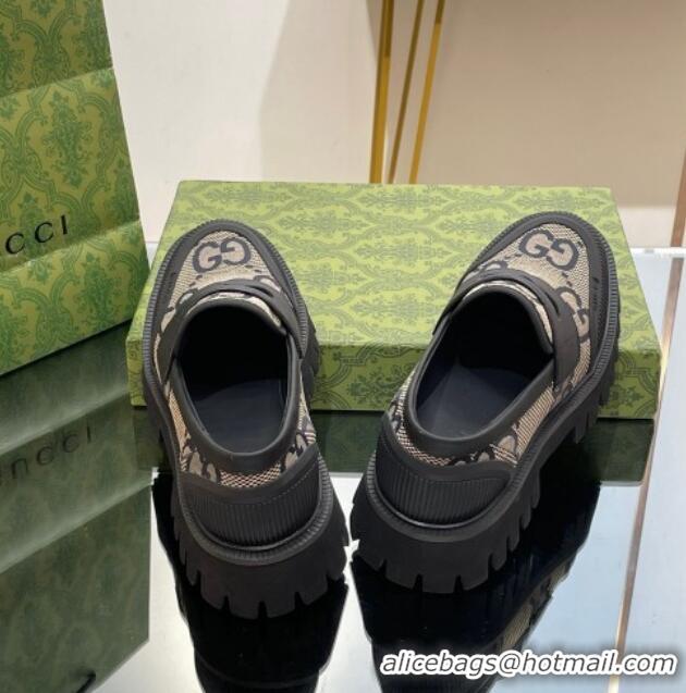 Low Price Gucci Loafers in Leather and Maxi GG Canvas Grey 814084