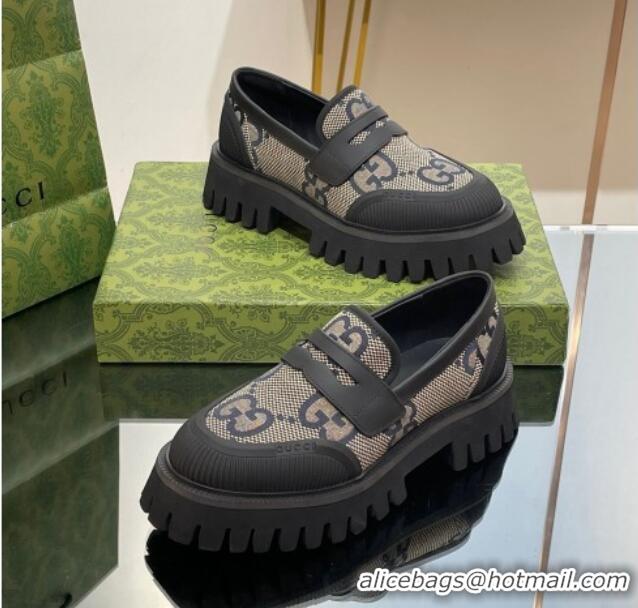 Low Price Gucci Loafers in Leather and Maxi GG Canvas Grey 814084