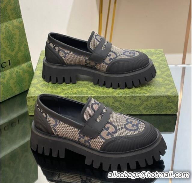 Low Price Gucci Loafers in Leather and Maxi GG Canvas Grey 814084