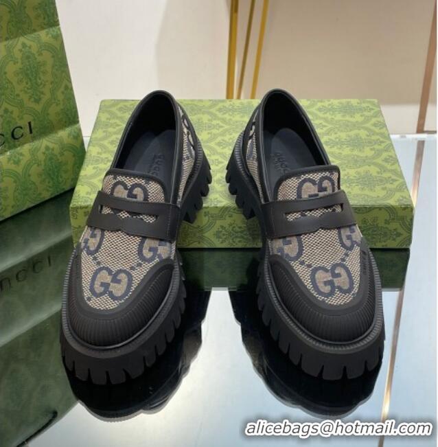 Low Price Gucci Loafers in Leather and Maxi GG Canvas Grey 814084