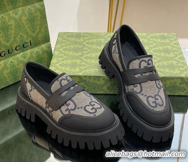 Low Price Gucci Loafers in Leather and Maxi GG Canvas Grey 814084