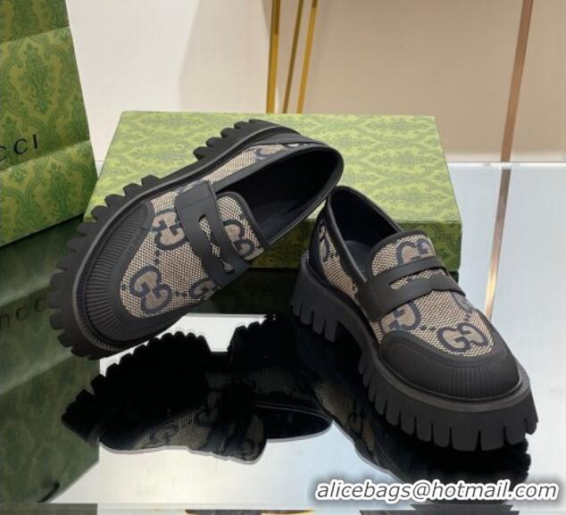 Low Price Gucci Loafers in Leather and Maxi GG Canvas Grey 814084