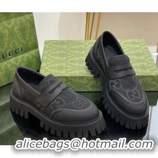 Low Cost Gucci Loafers in Leather and Maxi GG Canvas Black 814085