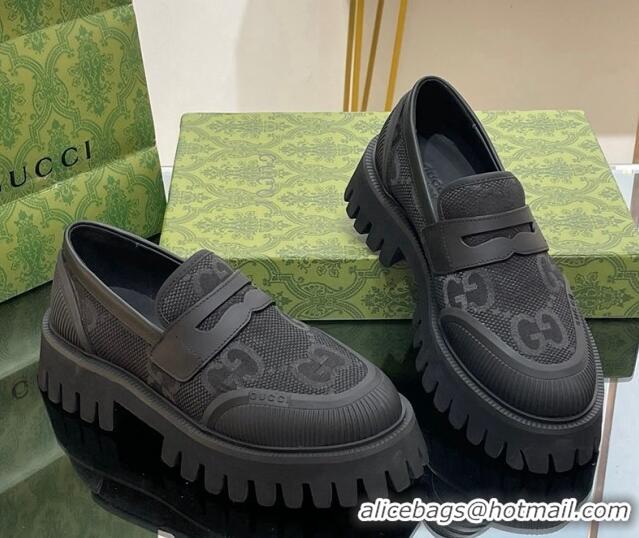 Low Cost Gucci Loafers in Leather and Maxi GG Canvas Black 814085