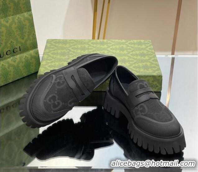 Low Cost Gucci Loafers in Leather and Maxi GG Canvas Black 814085