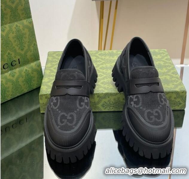 Low Cost Gucci Loafers in Leather and Maxi GG Canvas Black 814085