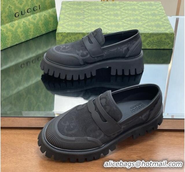 Low Cost Gucci Loafers in Leather and Maxi GG Canvas Black 814085