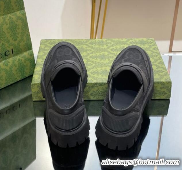 Low Cost Gucci Loafers in Leather and Maxi GG Canvas Black 814085