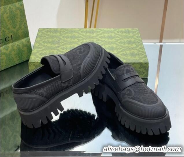 Low Cost Gucci Loafers in Leather and Maxi GG Canvas Black 814085