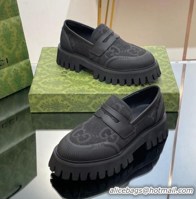 Low Cost Gucci Loafers in Leather and Maxi GG Canvas Black 814085