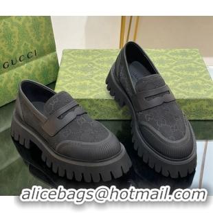 Top Grade Gucci Loafers in Leather and GG Canvas Black 814086