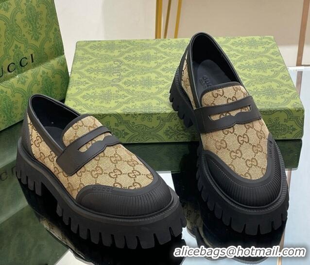 Good Quality Gucci Loafers in Leather and GG Canvas Beige 814088