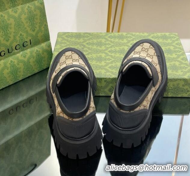 Good Quality Gucci Loafers in Leather and GG Canvas Beige 814088