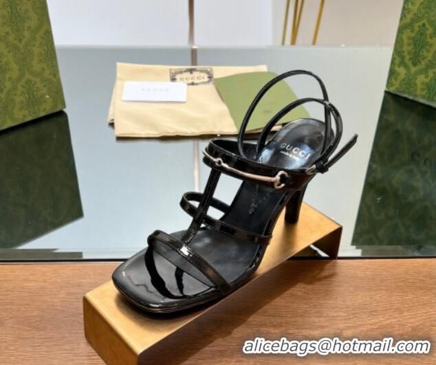 Stylish Gucci Leather Heel Sandals 9.5cm with Long Horsebit Black 814089