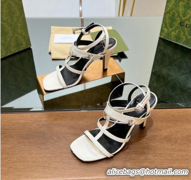 Popular Style Gucci Leather Heel Sandals 9.5cm with Long Horsebit White 814090