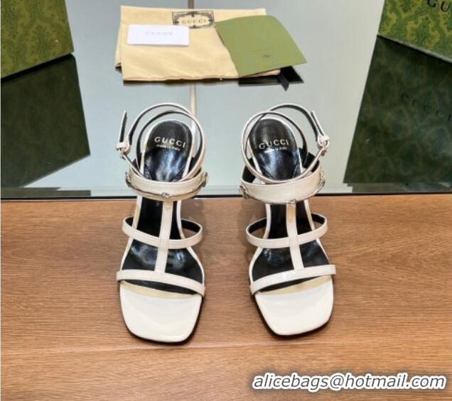 Popular Style Gucci Leather Heel Sandals 9.5cm with Long Horsebit White 814090